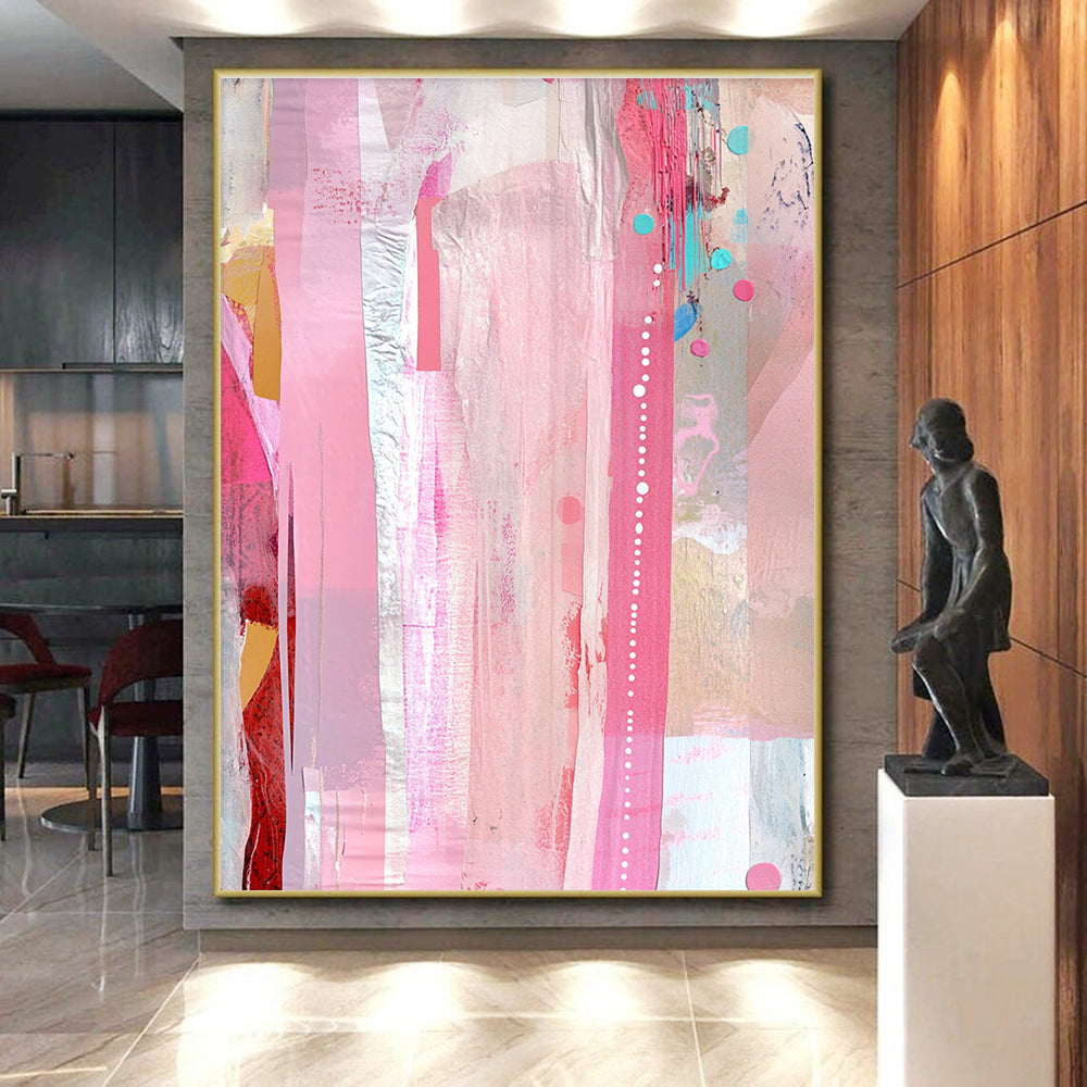 Pink and Silver Stripes Abstract Painting with Glamorous Grace WINK078