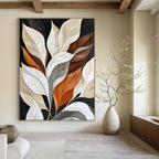 Colorful Leaves on Black Sophisticated Botanical Abstract Painting GAB0303