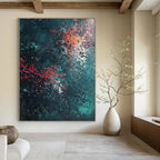 Dark Teal and Red Abstract Painting for Intimate Wine Bars GAB0857