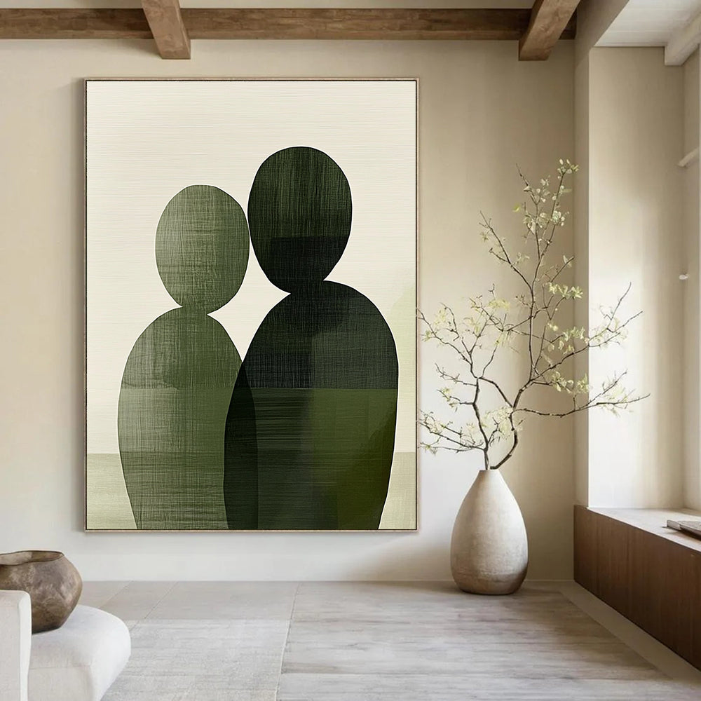 Green Silhouette Couple Abstract Painting of Subtle Togetherness GAB0211