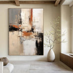Neutral - Toned Abstract Composition Painting for Elegant Dining Rooms HENG112