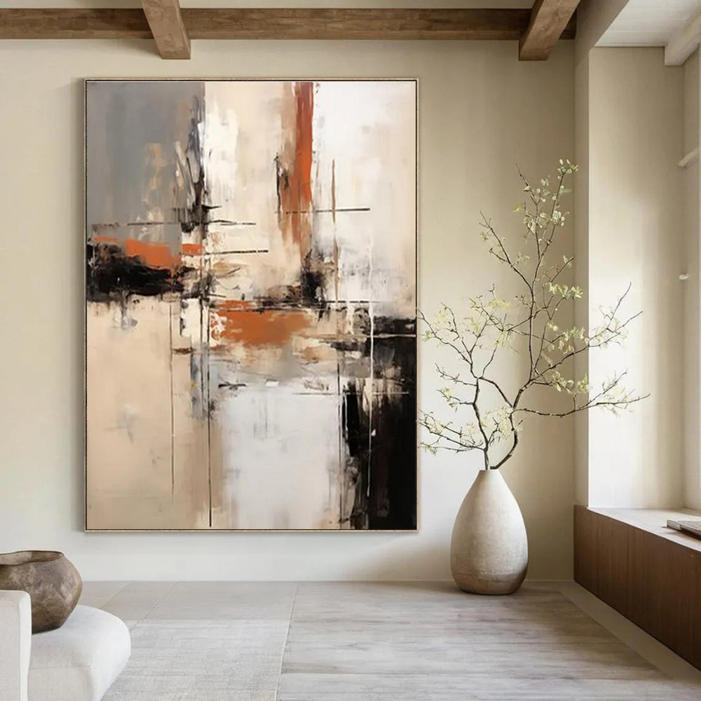 Neutral - Toned Abstract Composition Painting for Elegant Dining Rooms HENG112