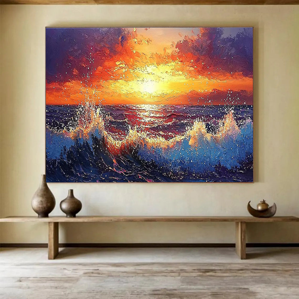Ocean Sunset Abstract Painting for Coastal Restaurants YHT165