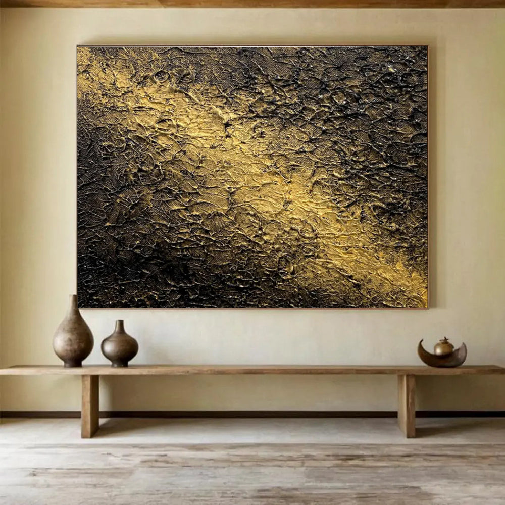 Golden Textured Abstract Painting for Luxury Hotel Lobbies YHT370