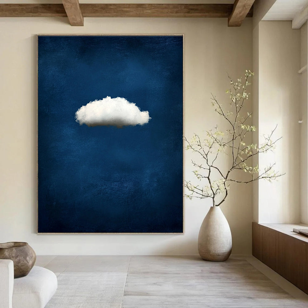 Single White Cloud on Blue Serene Abstract Art for Relaxing Spaces GAB1449