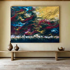 Blue - Gold - Red Abstract Painting for Dramatic Dining Rooms YHT383