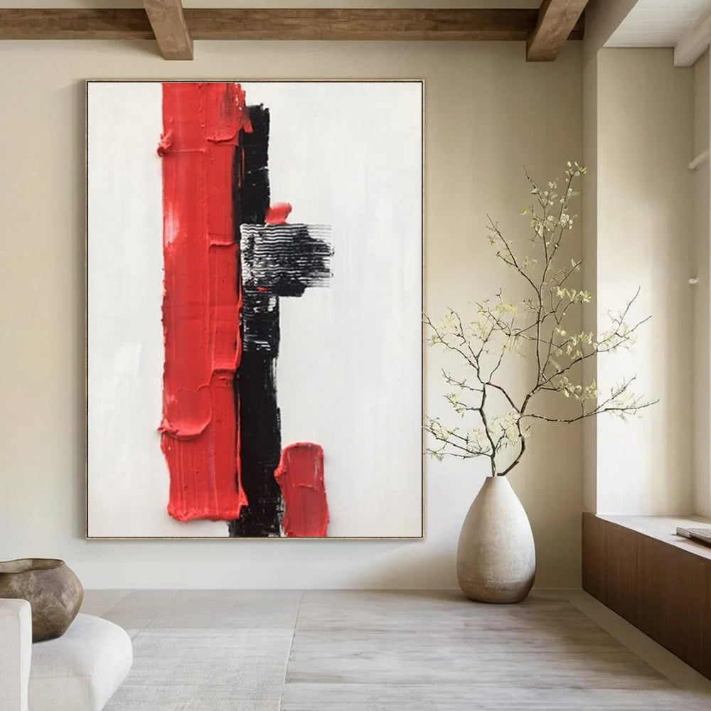 Red - Black Minimalist Abstract Painting for Modern Entryways HENG390