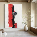 Red - Black Minimalist Abstract Painting for Modern Entryways HENG390