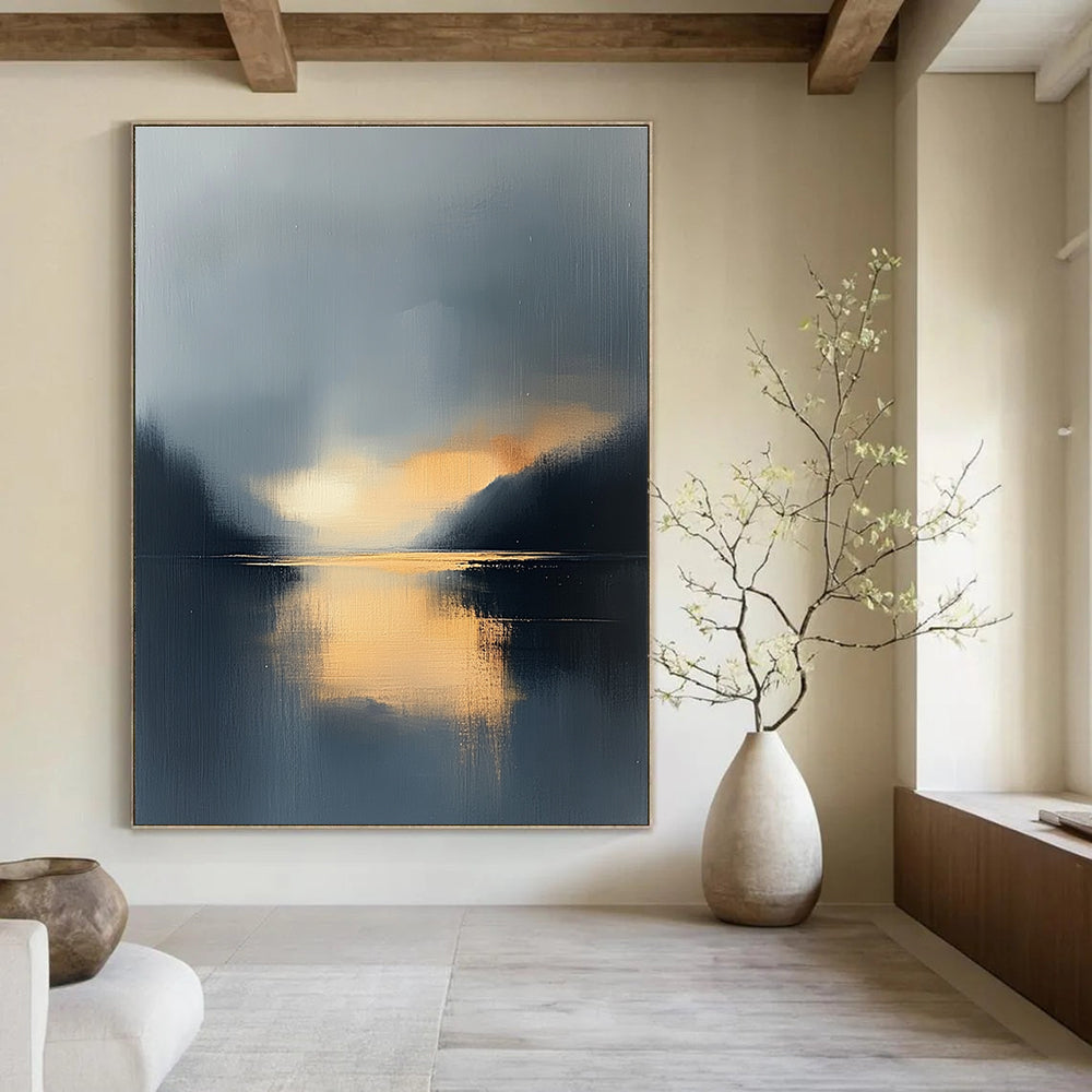 Misty Lake Sunset - Serene Landscape Abstract Painting GAB0580