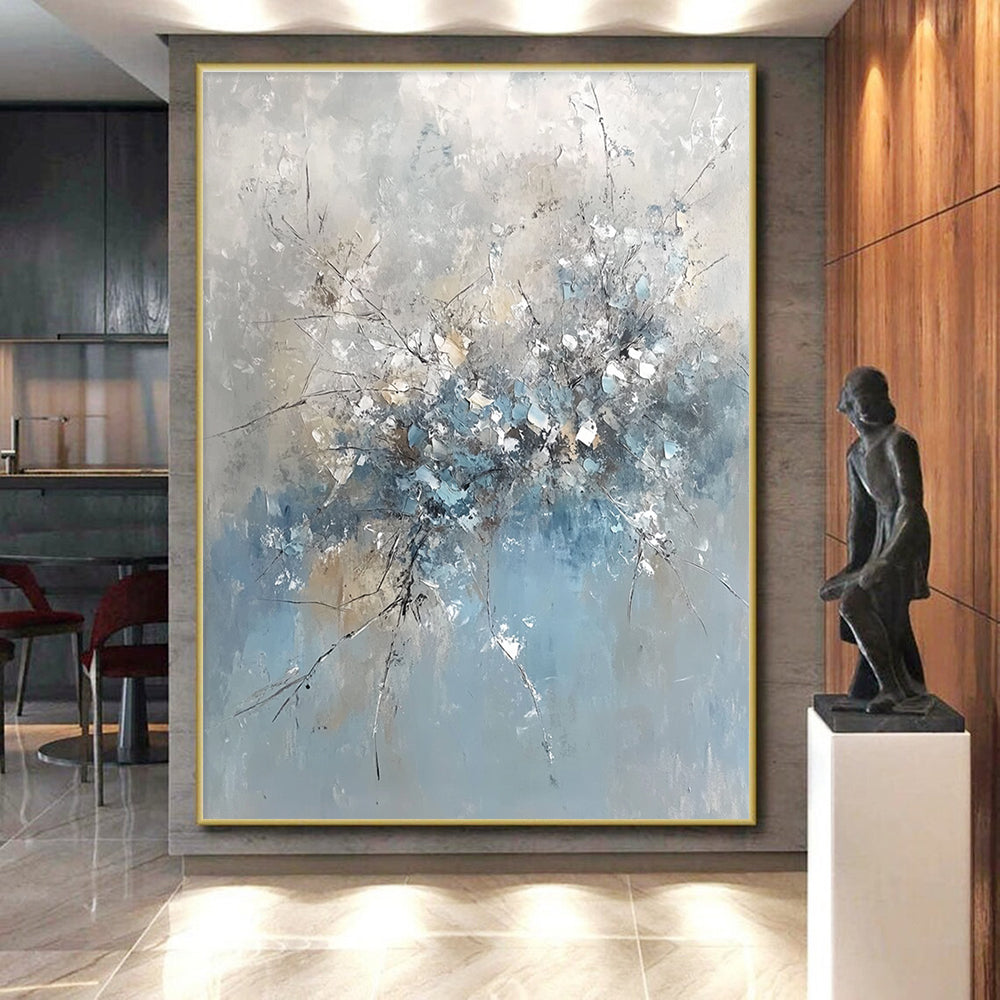 Blue Gray Floral Abstract Painting with Delicate Details WINK653