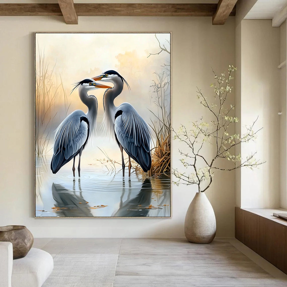 Herons in Mist Romantic Abstract Painting for Tranquil Spaces GAB1497