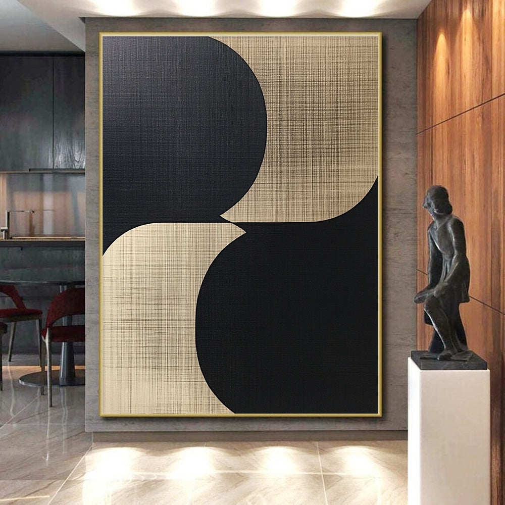 Circular Beige and Black Abstract Painting with Subtle Textures WINK839