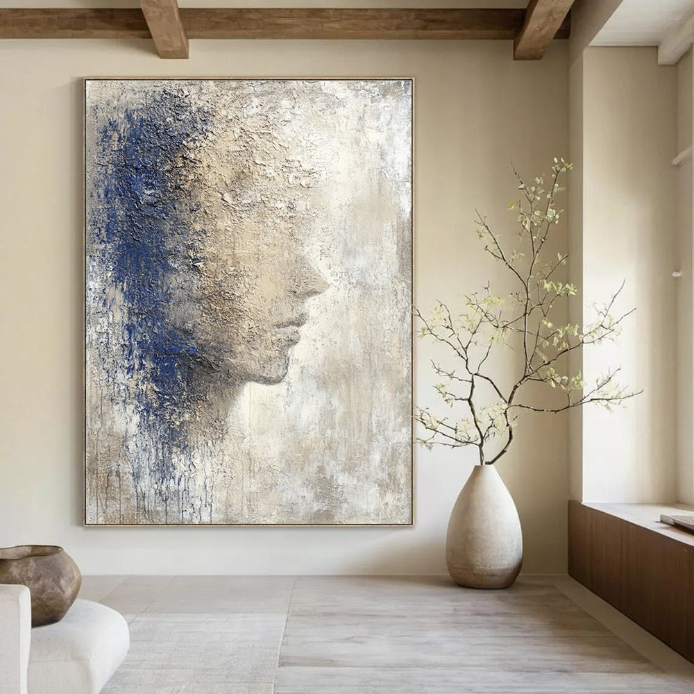 Textured Face Abstract Painting for Thoughtful Library Reading Nooks GAB1190