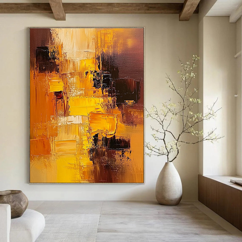 Warm Color Blocks Abstract Painting for Cozy Living Spaces GAB1080