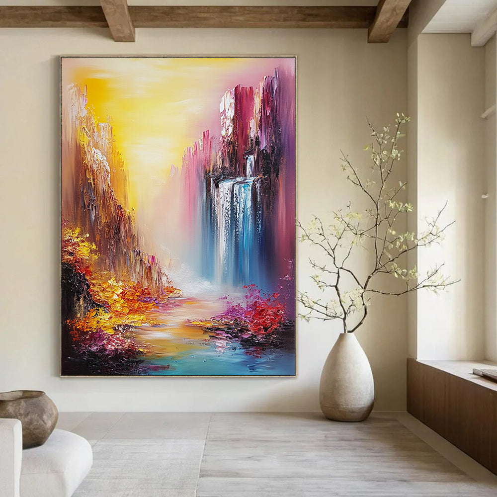 Colorful Canyon Waterfall Impressionistic Abstract Painting for Dreamy Spaces GAB1420