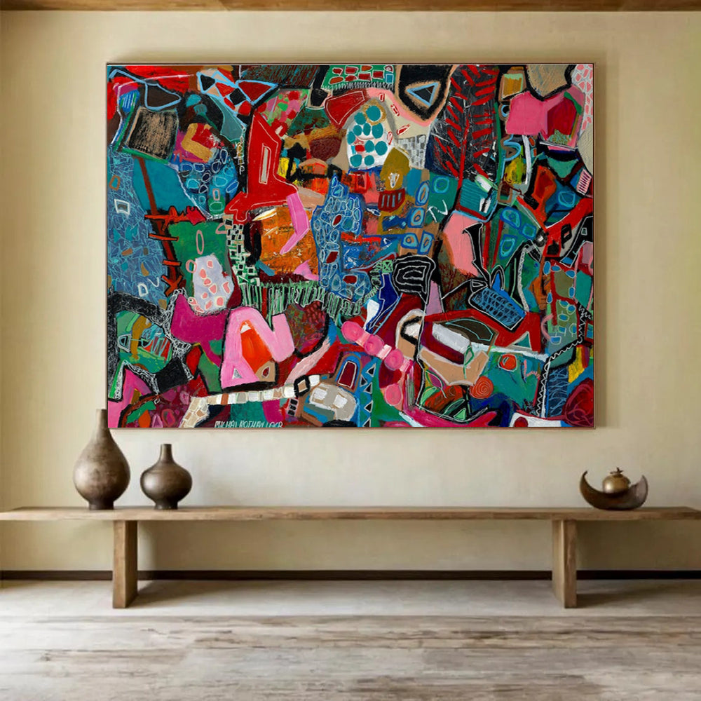 Vibrant Geometric Abstract Painting for Modern Art Galleries YHT242