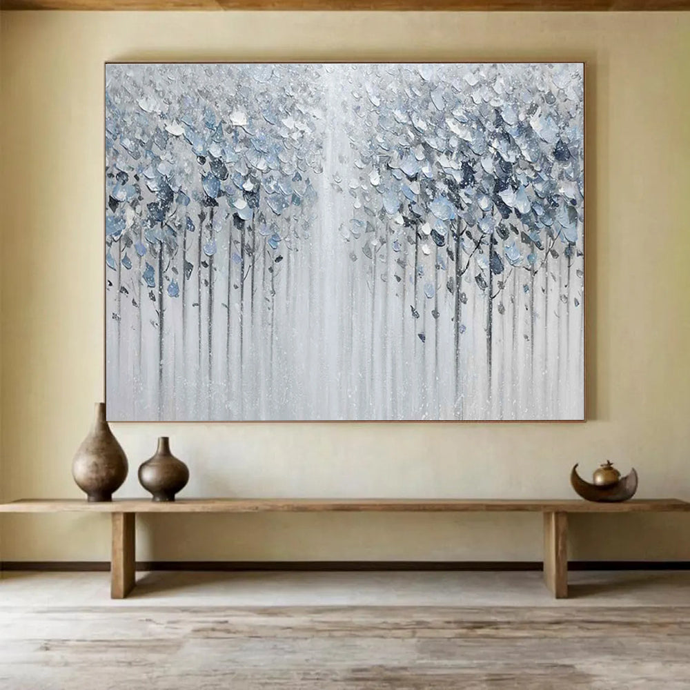 Silver Forest Abstract Painting for Serene Bedroom Retreats YHT274