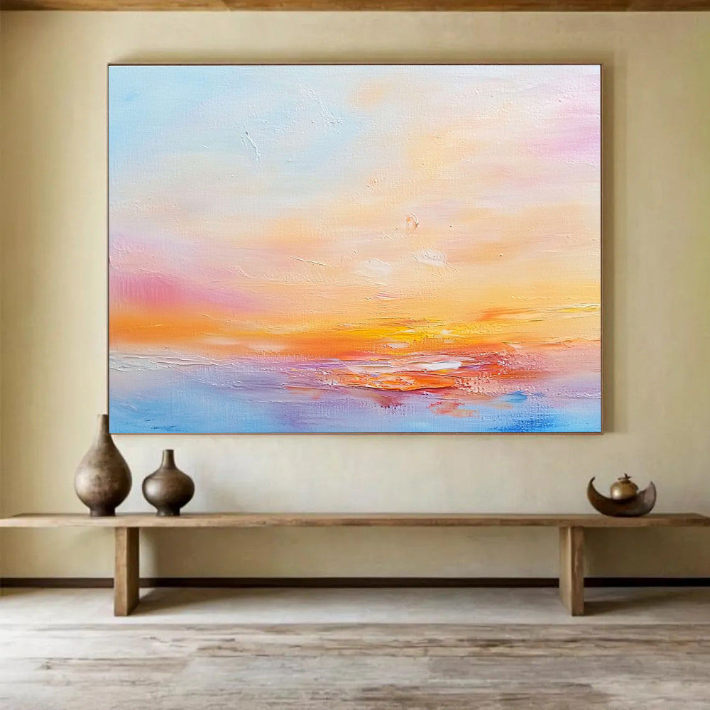 Pastel Sunset Abstract Painting with Dreamy Warmth ABS440