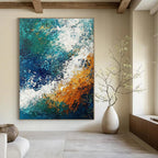 Textured Blue and Orange Abstract Painting for Artistic Living Rooms GAB0784