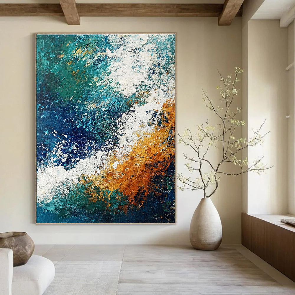Textured Blue and Orange Abstract Painting for Artistic Living Rooms GAB0784
