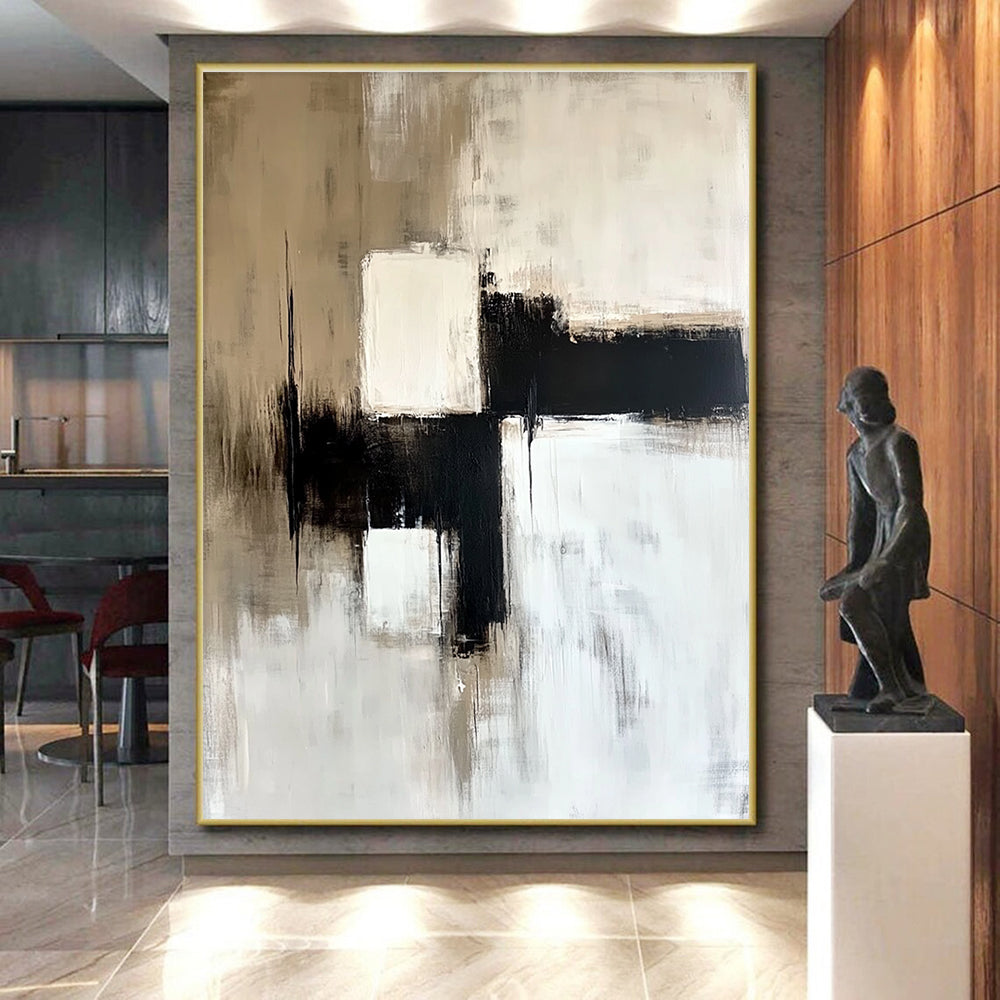 Beige Black White Abstract Painting with Timeless Simplicity WINK559