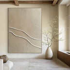 Beige with White Curved Lines Abstract Painting with Subtle Textures GAB0065