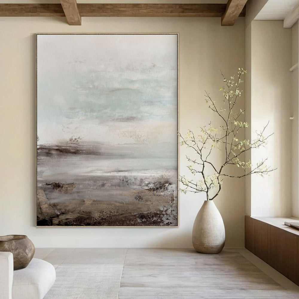 Neutral - Toned Landscape Abstract Painting for Serene Bedrooms HENG153