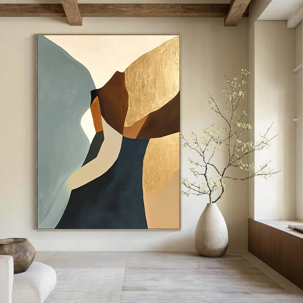 Gold - Accented Abstract Shapes Painting for Sophisticated Living Spaces GAB1160