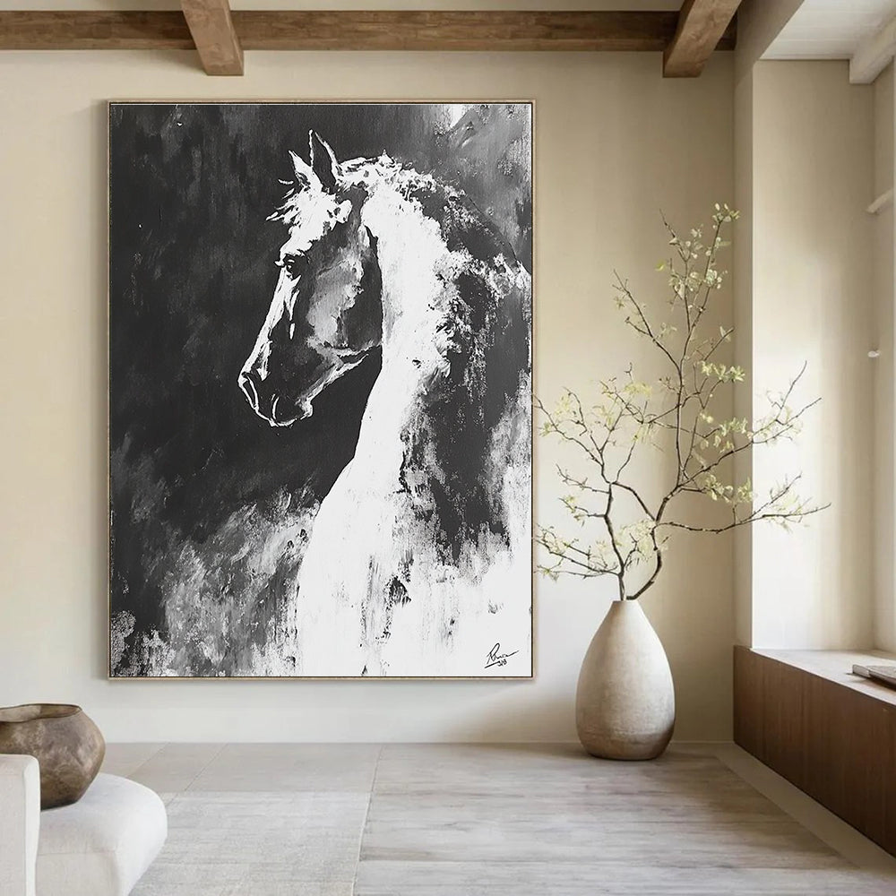 Black and White Horse Abstract Painting for Equestrian Lovers GAB0705