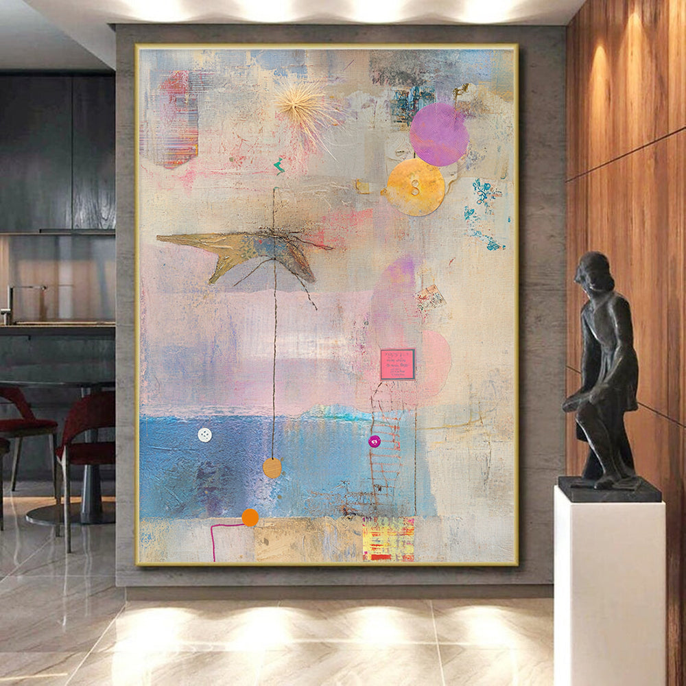 Assemblage of Objects Abstract Painting with Playful Narratives WINK197