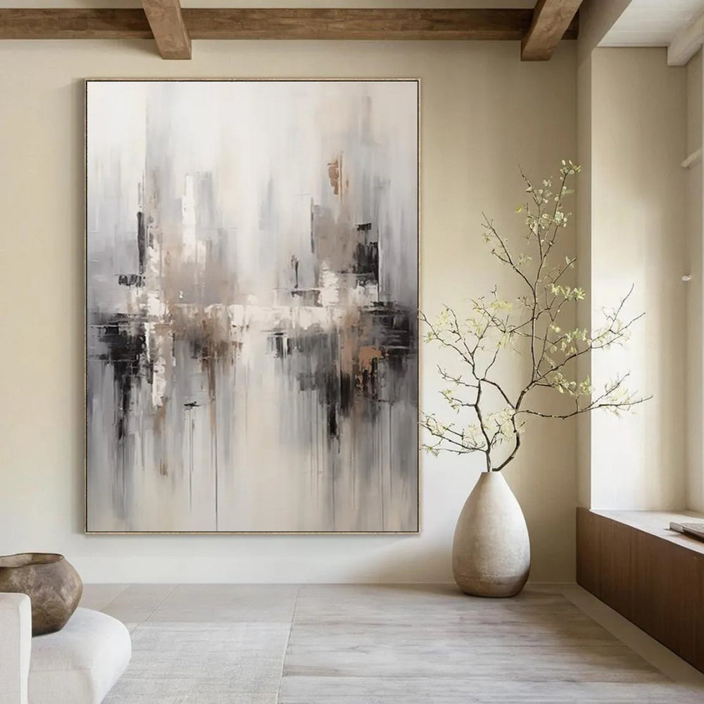 Gray - Toned Cityscape Abstract Painting for Urban - Inspired Offices HENG122
