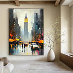 Rainy City Street with Umbrellas Romantic Urban Abstract Painting GAB0287