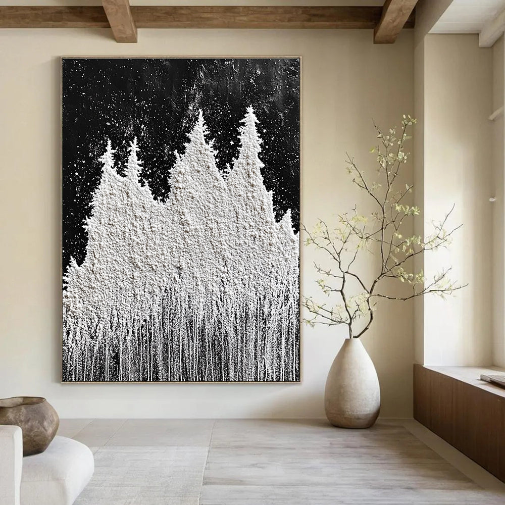 White Powder Trees Whimsical Abstract Painting for Cozy Corners GAB1536