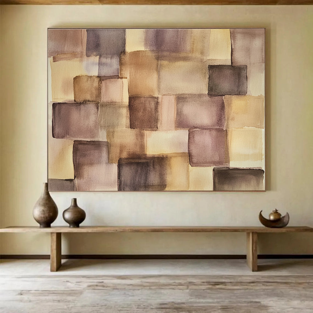 Purple and Brown Squares 2 Abstract Painting with Playful Geometry ABS617