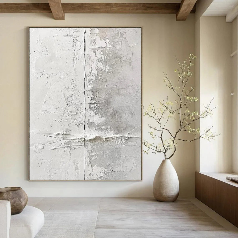 Textured White Wall Abstract Painting for Contemporary Art Spaces HENG066