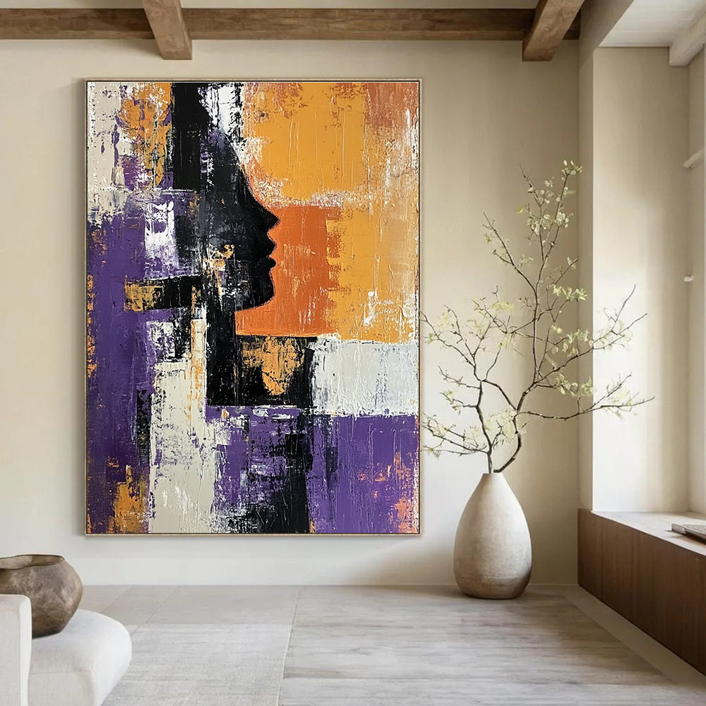 Purple and Orange Silhouette Abstract Painting for Artistic Spaces GAB0696