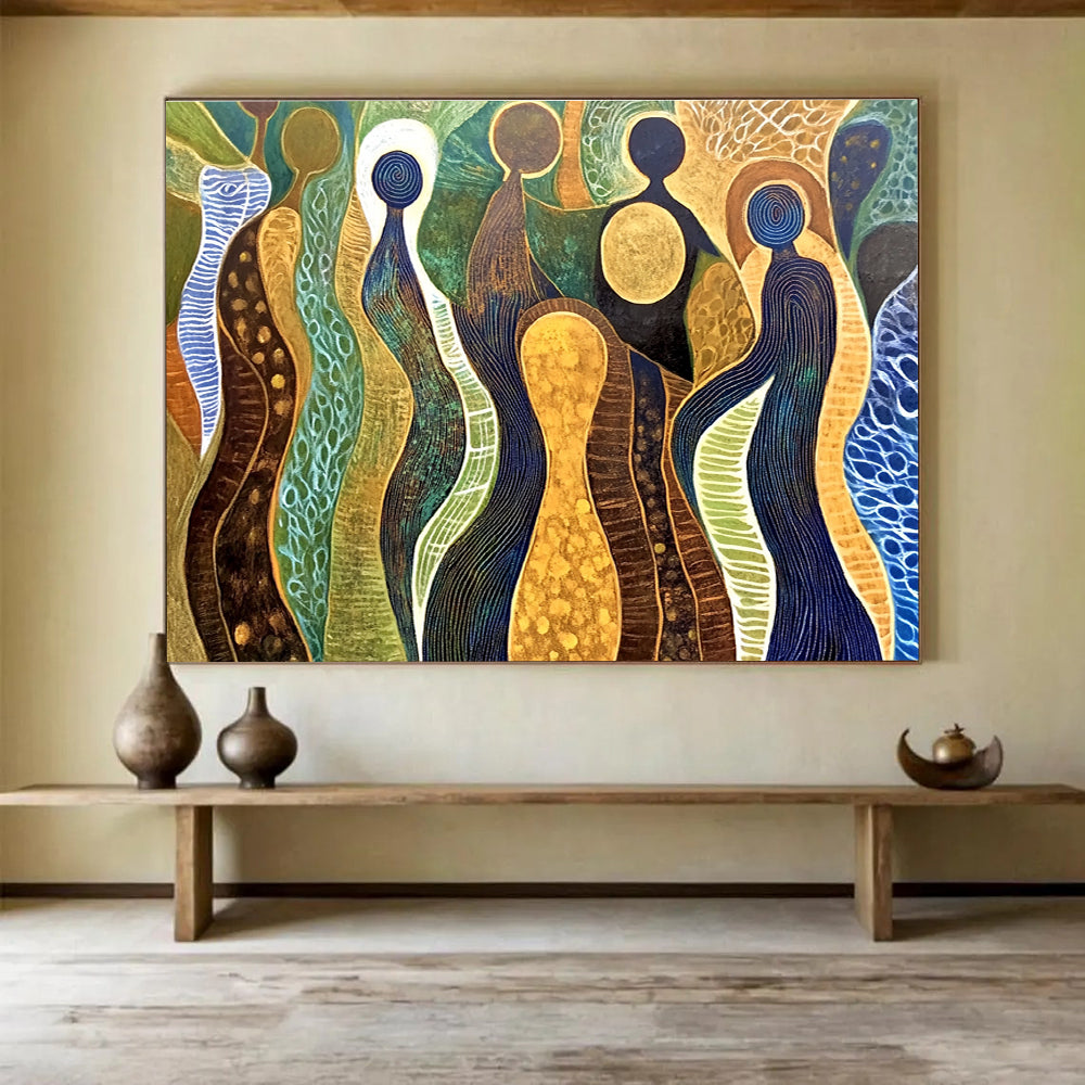 Abstract Human - Shaped Forms Painting with Cultural Symbolism ABS578