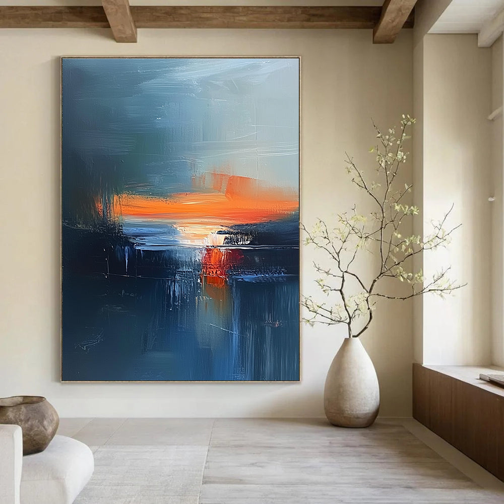 Blue and Orange Abstract - Dynamic Seascape Abstract Painting GAB0603