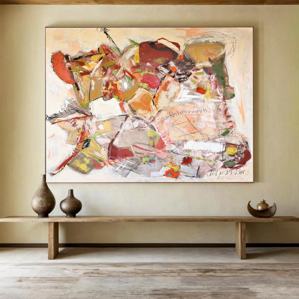 Soft - Hued Abstract Composition Painting for Serene Bedroom Retreats YHT241