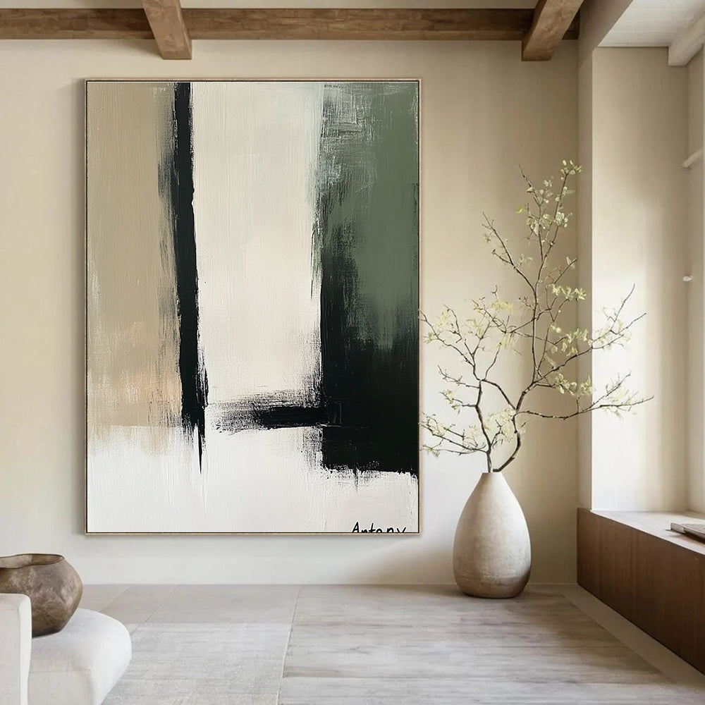Black and Neutral Abstract Painting for Industrial - Style Art Galleries GAB1188