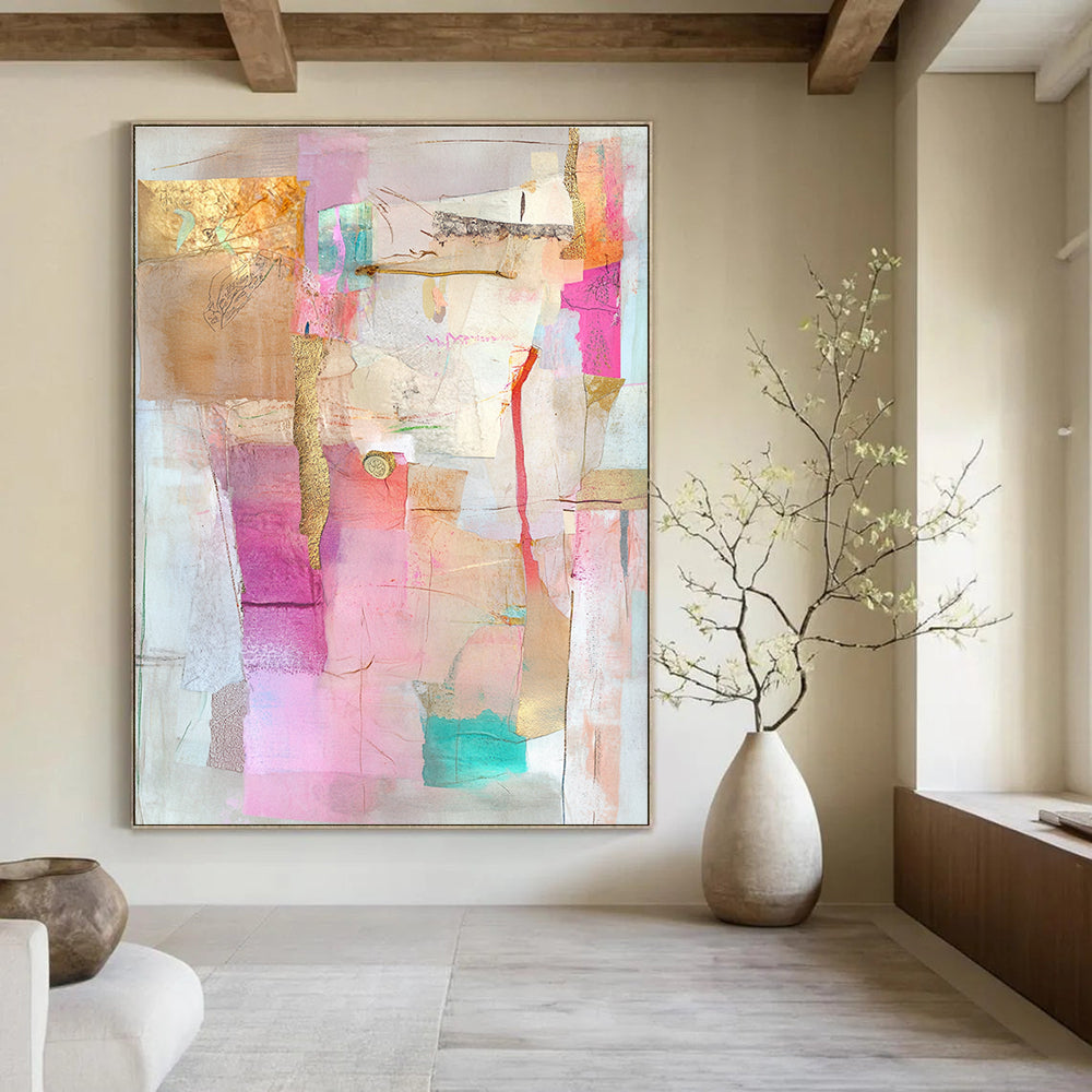 Collage of Soft Hues Mixed Media Abstract Painting GAB0250