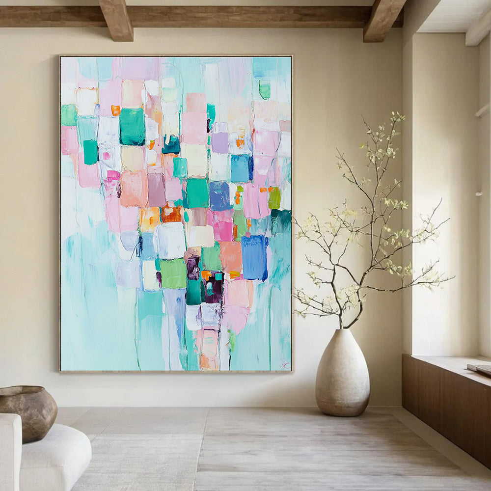Colorful Patchwork Abstract Painting for Cheerful - Themed Cafes GAB0932