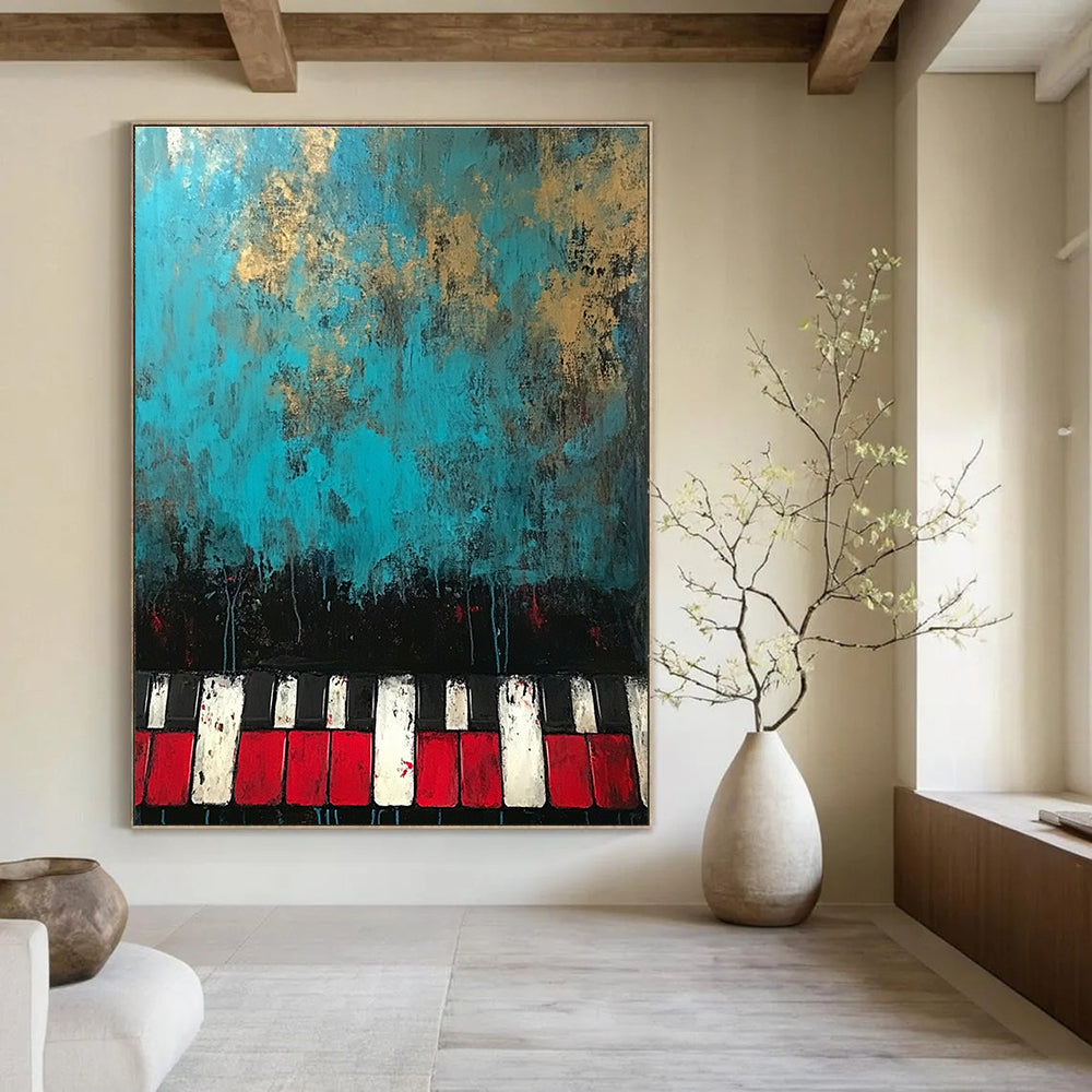 Creative Piano Keys Abstract Painting with Blue and Gold GAB0670
