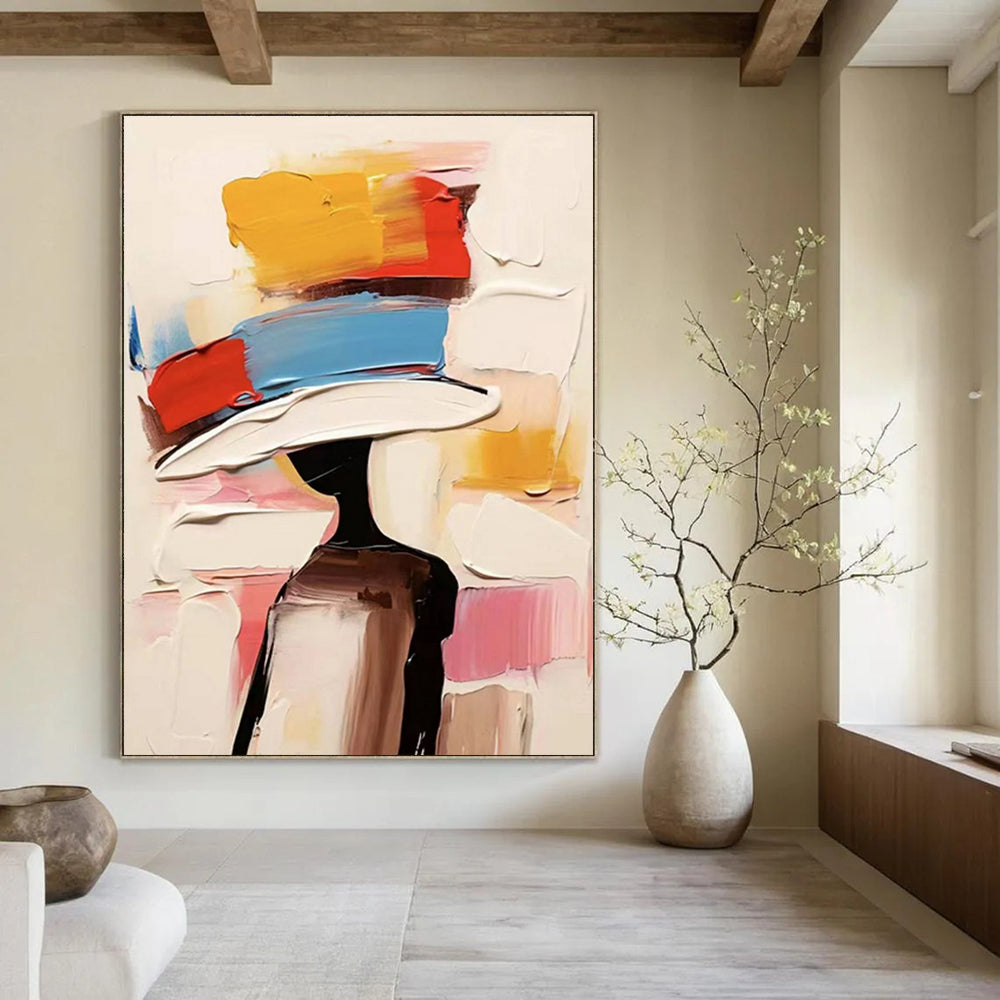 Colorful Hat - Wearing Figure Abstract Painting for Fashion - Inspired Interiors HENG324
