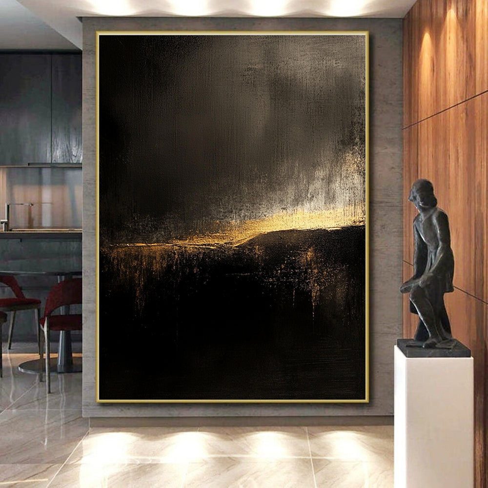 Dark and Golden Abstract Painting with Mysterious Radiance WINK091