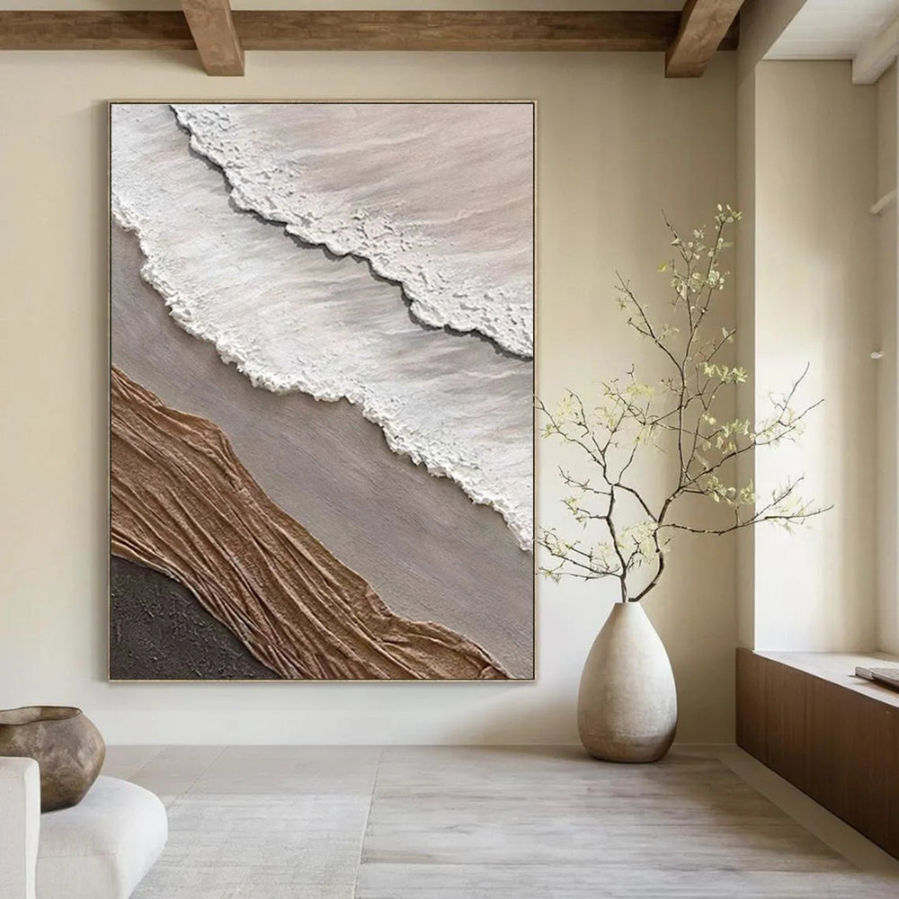 Layered Textile - Like Abstract in Neutral Tones Painting for Eclectic Interiors HENG344