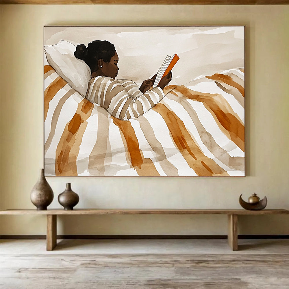 Woman Reading in Bed Abstract Painting with Intimate Comfort ABS615