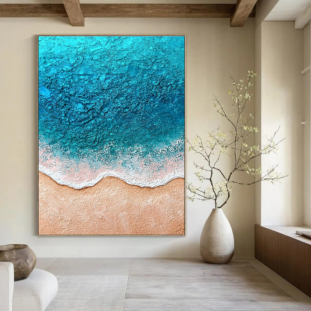 Textured Beach Scene Impressionistic Abstract Painting for Coastal Homes GAB1473
