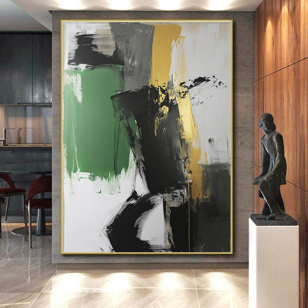 Green Gold Black Abstract Painting with Bold Textures WINK527