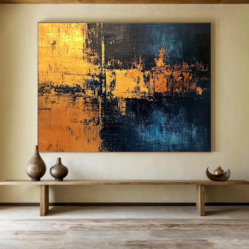 Golden Night Abstract Painting with Mysterious, Luxurious Tones ABS529